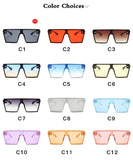 Oversized Square Sunglasses for Women - One Piece Design with Flat Top, Red, Black, and Clear Lens Options