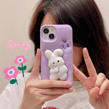 Funny 3D Purple Rabbit Silicone Phone Case for iPhone 11, 12, 13, 14 Pro Max - Soft, Shockproof, and Pressable Design