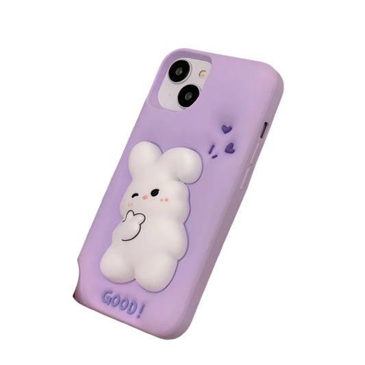 Funny 3D Purple Rabbit Silicone Phone Case for iPhone 11, 12, 13, 14 Pro Max - Soft, Shockproof, and Pressable Design