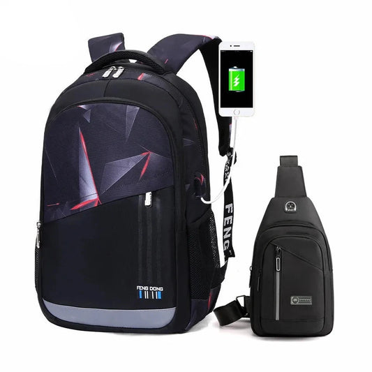 Stylish High School Shoulder Bag for Boys: Sling Chest Pack with USB Charging Port, Ideal for College Students, Fits Laptops and School Essentials