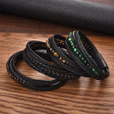 Men's Stainless Steel Microfiber Leather Bracelet – Classic Fashion Multilayer Design | Bangle Jewelry Gift