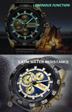 MEGIR Men's Luxury Sport Military Watch: Waterproof, Luminous Quartz Wristwatch with Leather Strap