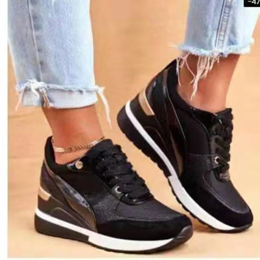 Women’s Lace-Up Chunky Sneakers – High Platform Breathable Sport Shoes for Autumn, Plus Sizes 35-43