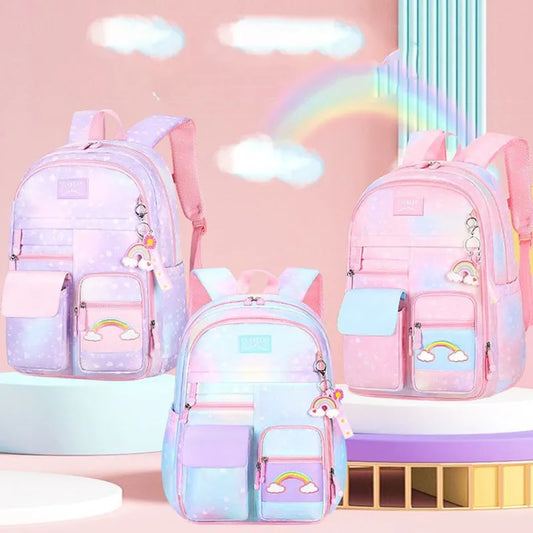 Cute Rainbow School Backpack for Girls: Perfect Kawaii Book Bag for Elementary School, Girl's Mochila