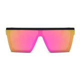 Luxurious Square Sunglasses for Women: Big Frame with Red and Purple Mirrored Lenses, providing UV400 Protection