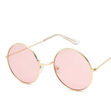 Vintage Pink Round Sunglasses for Women - Female Sun Shades with Alloy Mirrored Frames