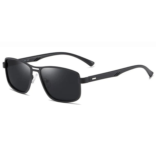 Luxurious Polarized Sunglasses for Men: Rectangle Metal Frame, Fashionable Black Driving Shades with UV400 Protection