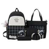 Set of 6 Cute Children's School Bags: Black and White Plaid Design, Including Handbag and Pencil Bag, Perfect for Kid Girls