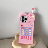 Adorable 3D Pink Love Heart Antenna Telephone Silicone Case for iPhone 11-15 Pro Max