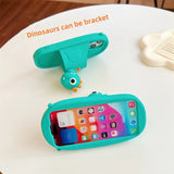 3D Cartoon Dinosaur Eye Silicone Phone Case for iPhone 11, 12, 13, 14, 15, and Pro Max, Protective and Stress-Relieving Design.