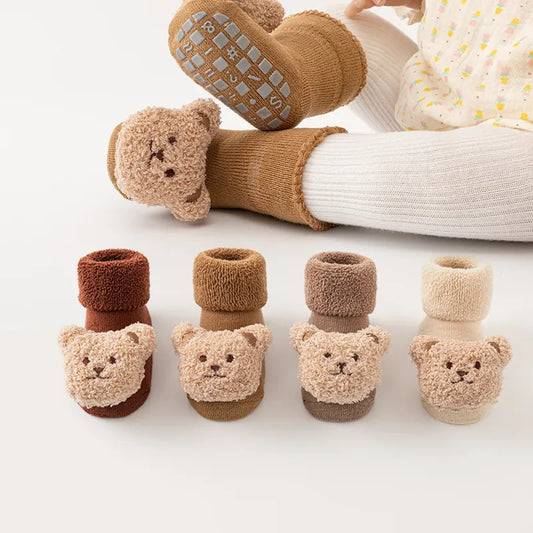 New Cute Cartoon Bear Baby Socks: Soft Cotton, Anti-Slip, Winter-ready for Boys and Girls