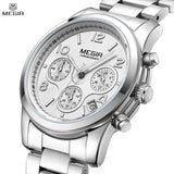 MEGIR Elegant Luxury Women's Quartz Watch, Fashionable Stainless Steel Wristwatch, Waterproof Dress Clock