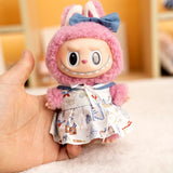 Labubu Doll Navy Dress Student Outfit – 17cm Plush Clothes Three-Piece Set with Skirt, Shirt & Hat Accessories for Cute Styling