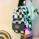 Fashionable School Backpack for Teenage Girls: Black and White Plaid Design with Large Capacity, Student Lightweight Bookbag