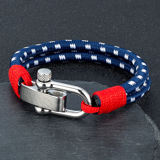 Men's Nautical Double-Strand Rope Bracelet – Stainless Steel Shackle Clasp Wrap | Sailing-Inspired Unique Gift