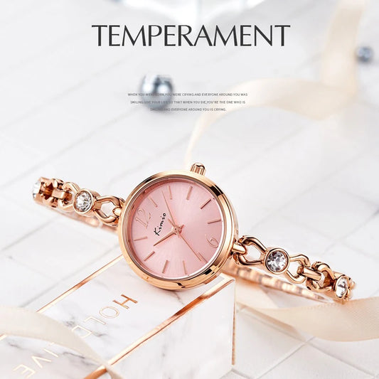 Luxury Rose Gold Fashion Bracelet Women's Quartz Watch with Openwork Crystal Strap, Ideal for Schoolgirls