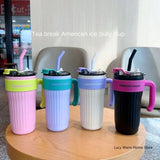 860ml Stainless Steel Thermos: Large Capacity Thermal Cup with Handle and Straw, Ideal for Outdoor Use