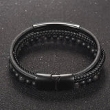 Men's Fashion Stainless Steel Charm Bracelet – Magnetic Clasp with Braided Multilayer Leather Wrap | Punk Rock Bangle Jewelry Gift