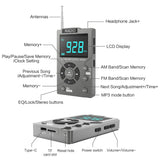 AM/FM Radio with MP3 Support, TF Card Slot for Expansion, EQ Adjustment, Telescopic Antenna, USB-C Fast Charging, Real-time Power Display