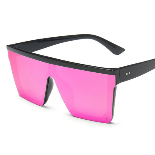 Luxurious Square Sunglasses for Women: Big Frame with Red and Purple Mirrored Lenses, providing UV400 Protection