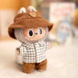 Labubu Doll Plaid Shirt & Stripe Shorts Set – 17cm Plush Fashion Outfit with Hat for Trendy Doll Styling & Cute Accessories Gift