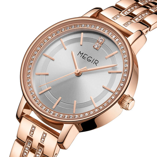 MEGIR Luxury Women's Stainless Steel Dress Watch: Fashionable and Elegant Quartz Timepiece