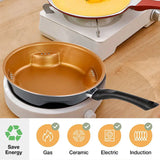 Nonstick Copper Frying Pan with Lid Removable Handle Ceramic Coating Round Steel Air Fry Pans Cooking Skillet Kitchen Cookware