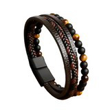 Men's Classic Fashion Leather Bracelet – Multilayer Design with Tiger Eye Beads | Jewelry Gift for Him