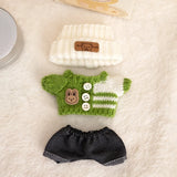 Labubu V1/V2 Party Outfit Set – 17cm Plush Doll Clothes with Bear Label Sweater, Jean Shorts, Scarf & Hat Accessories