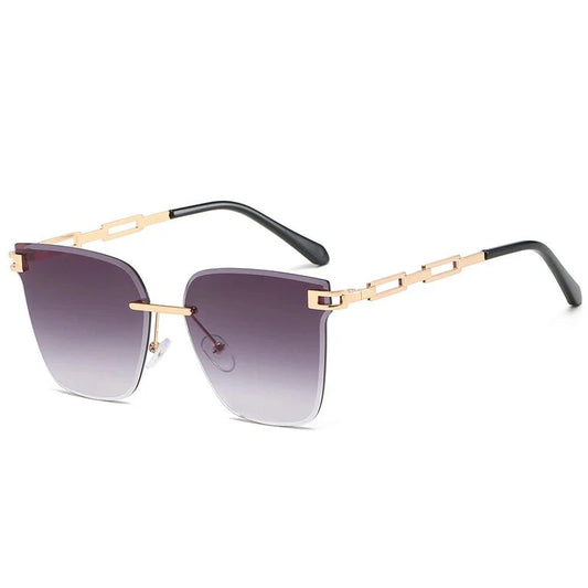 Luxury Big Cat Eye Sunglasses for Women: Oversized Rimless Design, Fashionable Grey Lenses for Driving, UV400 Protection Shades