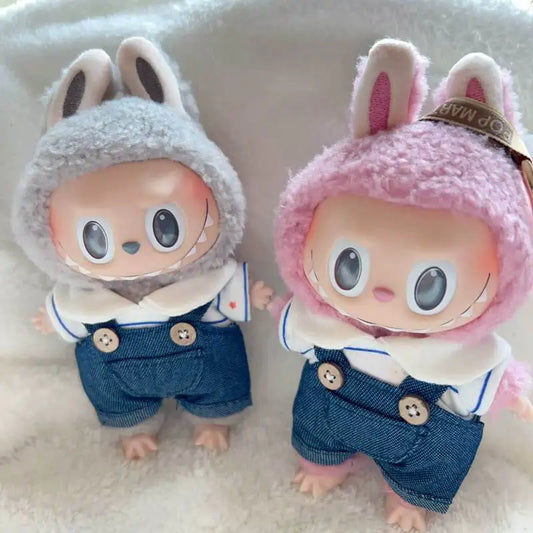 Labubu Doll Fashion Clothes Set – 17cm Outfit with Lapel T-Shirt & Jeans Doll Accessories for Trendy Plush Styling