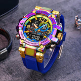 Men's Dual Time Sport Watch - Waterproof, Digital-Analog Military Wristwatch with Silicone Strap and Luminous Display