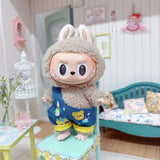 Labubu Doll Clothes Set – 17cm Plush Doll Outfit with Overalls, Dress & Hairpin for Cute Styling and Fashion Accessories Gift