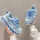 Women’s Lace-Up Platform Sneakers – Spring Sports Casual Shoes with Thick Bottom, Comfortable Vulcanized Running Shoes