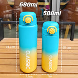 500ml/680ml Color-Changing Stainless Steel Vacuum Flask – Portable Thermal Bottle with Straw for Adults & Students