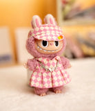 17cm Labubu Doll Checkerboard Tennis Outfit Set – Suspender Pants & Shirt Trendy Fashion Clothes for Baby Pendant Dolls