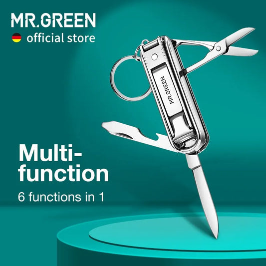 MR.GREEN Stainless Steel Multifunctional Nail Clippers: Six Functions including Nail Files, Bottle Opener, Small Scissor, and Nail Cutter