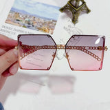 Elegant Oversized Gradient Sunglasses for Women Vintage Alloy Chain-Frame Riveted Square Sun Shades Fashionable Eyewear