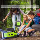 Reception for AM/FM/WB, Charging via Hand Crank/Solar/USB, Functions as Power Bank, 3-Mode Flashlight with Battery Display, and Includes SOS Alert Feature