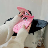 Adorable 3D Pink Love Heart Retro Flip Mirror Silicone Case for iPhone 11, 12, 13, 14, 15 Pro Max