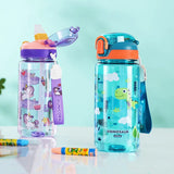 600ml BPA-Free Kids Plastic Water Bottle with Straw – Leak-Proof, Durable, and Unbreakable Cartoon Drinking Bottle for Children