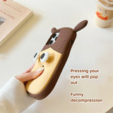 Adorable 3D Girl Silicone Case with Decompression Mouth and Eyes for iPhone 12, 13, 14, 15 Pro Max - Cartoon Cover