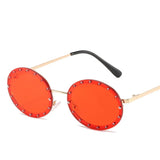 Women's Vintage Frameless Diamond Oval Sunglasses - Small size suitable for women, and fashionable flat-top shades ideal for men, presenting stylish eyewear