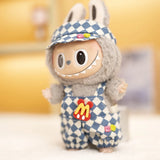 17cm Labubu Doll Checkerboard Tennis Outfit Set – Suspender Pants & Shirt Trendy Fashion Clothes for Baby Pendant Dolls