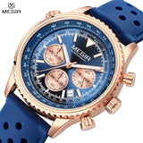 MEGIR Men's Fashion Chronograph Watch: Quartz Movement, Luminous Calendar, Large Dial, Silicone Strap