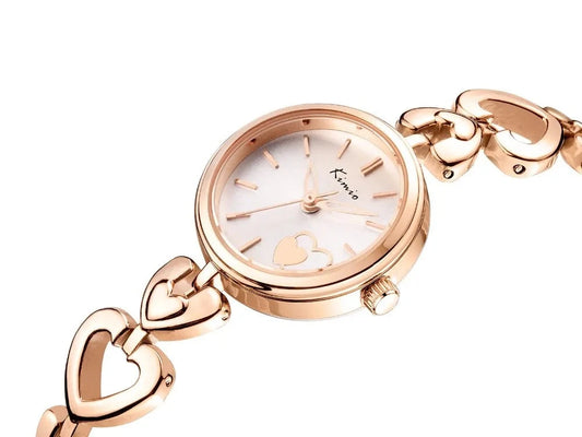 Love Heart Bracelet Dress Watch for Women - Quartz Movement from Japan, Alloy Shell with Stainless Steel Ladies Wristwatch