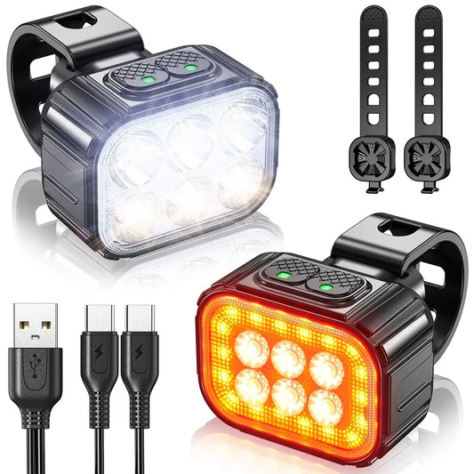 Cycling Light Set Q6: LED Front and Rear Lights for Bicycles, USB Chargeable, Ideal for MTB and Road Bikes, Enhances Visibility and Safety