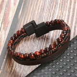 Men's Fashion Volcanic Stone Leather Bracelet – Multilayer Beaded Design with Magnetic Clasp | Charm Wrap Bangle Jewelry Gift