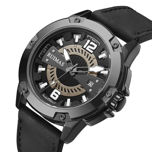 RUIMAS Men's Luxury Leather Sport Watch: Waterproof, Luminous, with Large Dial and Date Display