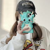 Cute 3D Lucky Dragon with Face and Teeth Silicone Phone Case for iPhone 11, 12, 13, 14, 15 Pro Max